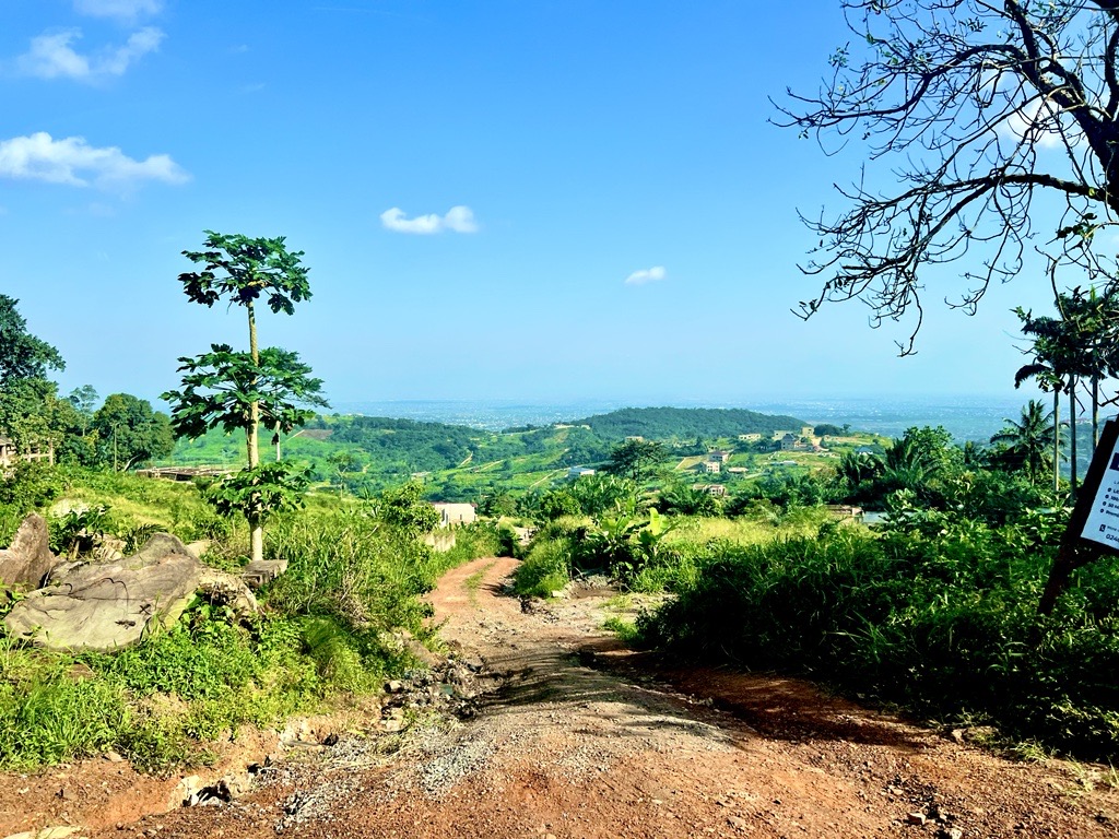 A dirt road leading down a mountain